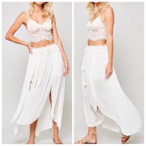 White Pleated Wrap Maxi Skirt